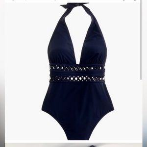 JCrew One Piece Swimsuit Bathing Suit 8 Navy Cutout